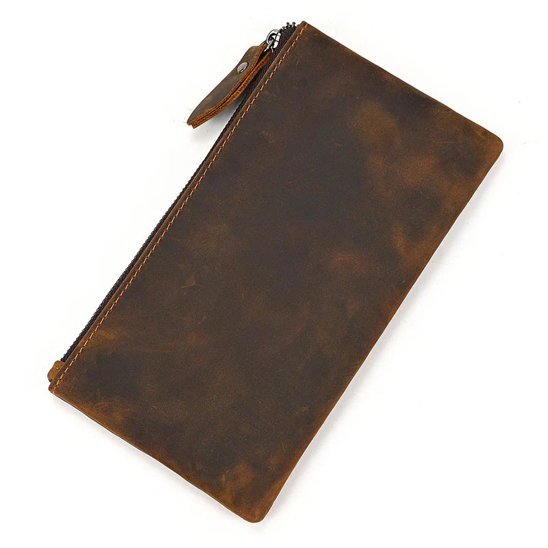 Retro Style Crazy Horse Leather Phone Bag Zipper Wallet Clutch