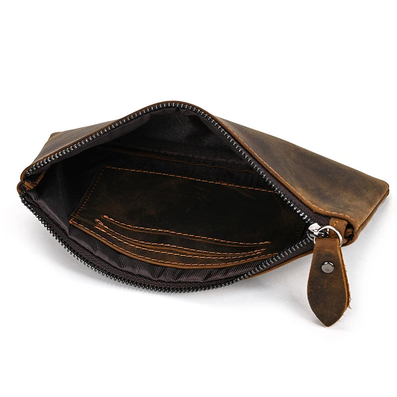 Retro Style Crazy Horse Leather Phone Bag Zipper Wallet Clutch