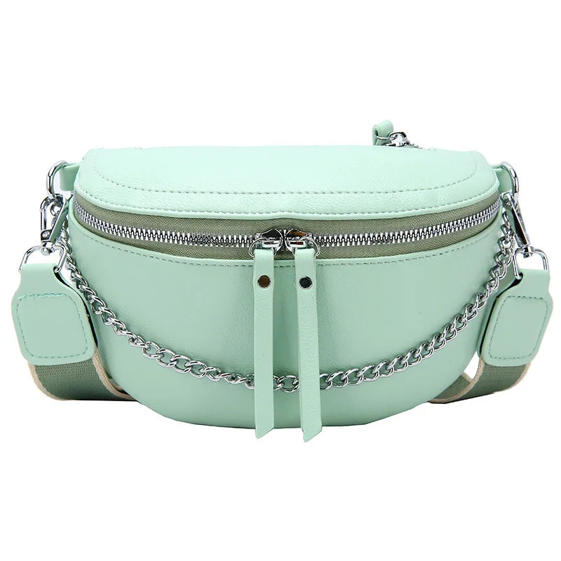 Retro PU Leather Waist Bag Chain Waist Pack Women Belt Bag