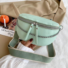 Retro PU Leather Waist Bag Chain Waist Pack Women Belt Bag