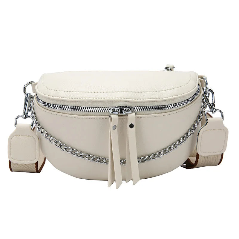 Retro PU Leather Waist Bag Chain Waist Pack Women Belt Bag