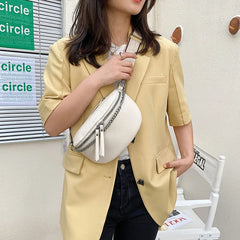 Retro PU Leather Waist Bag Chain Waist Pack Women Belt Bag
