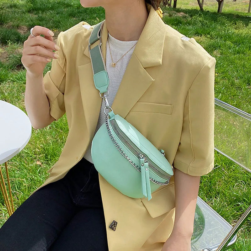 Retro PU Leather Waist Bag Chain Waist Pack Women Belt Bag