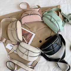 Retro PU Leather Waist Bag Chain Waist Pack Women Belt Bag