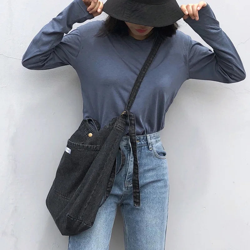 Retro Denim Canvas Shoulder Bag Artistic Laptop Handbag