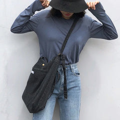 Retro Denim Canvas Shoulder Bag Artistic Laptop Handbag