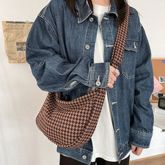 Retro Winter Houndstooth Plaid Crossbody Bag Large Capacity Casual Shoulder