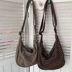 Retro Winter Houndstooth Plaid Crossbody Bag Large Capacity Casual Shoulder