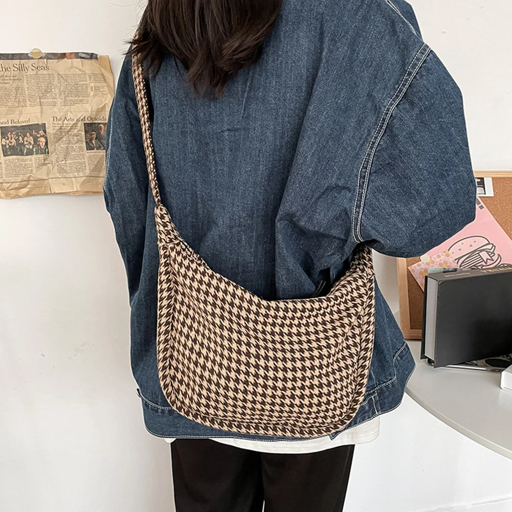 Retro Winter Houndstooth Plaid Crossbody Bag Large Capacity Casual Shoulder
