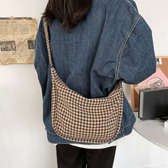 Retro Winter Houndstooth Plaid Crossbody Bag Large Capacity Casual Shoulder