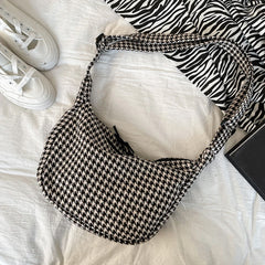 Retro Winter Houndstooth Plaid Crossbody Bag Large Capacity Casual Shoulder