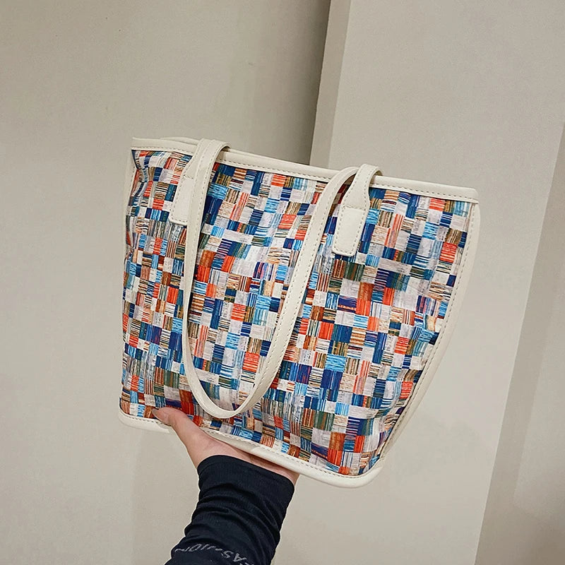 Retro Women Bag High Female Vintage Shoulder Bags Plaid Printing Handbag