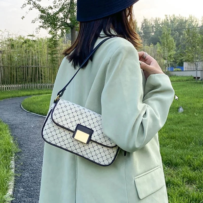 Retro Women Bags Print Strap Female Handbags Pu Leather Crossbody Messenger Bag