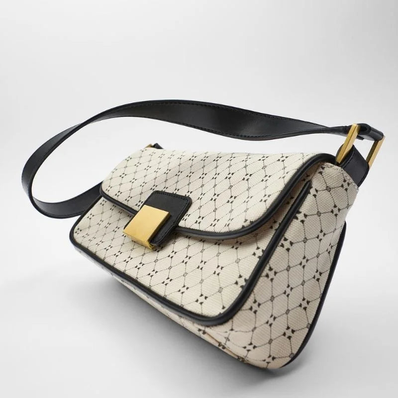 Retro Women Bags Print Strap Female Handbags Pu Leather Crossbody Messenger Bag