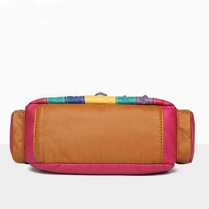 Retro Women Contrast Bag Stitching for Daily Shopping Travel Shoulder Tote