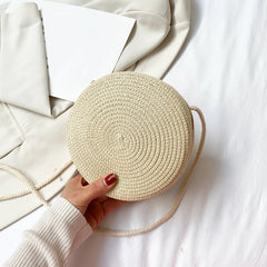 Retro Women Crossbody Bag Casual Straw Woven Round Chain Purse