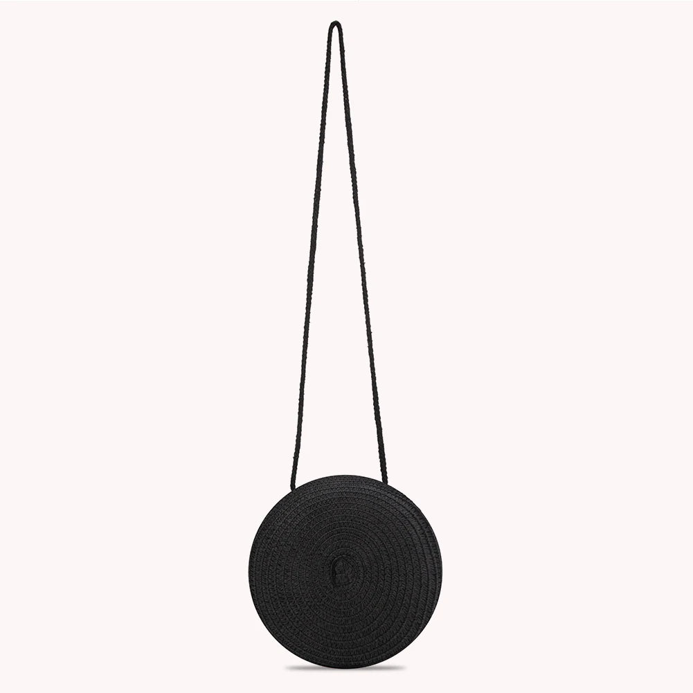 Retro Women Crossbody Bag Casual Straw Woven Round Chain Purse