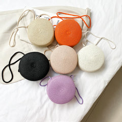 Retro Women Crossbody Bag Casual Straw Woven Round Chain Purse