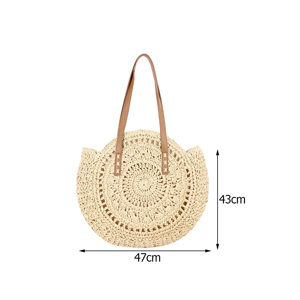 Retro Straw Woven Large Capacity Shoulder Tote Shopping Bag for Women