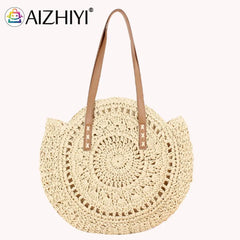 Retro Straw Woven Large Capacity Shoulder Tote Shopping Bag for Women