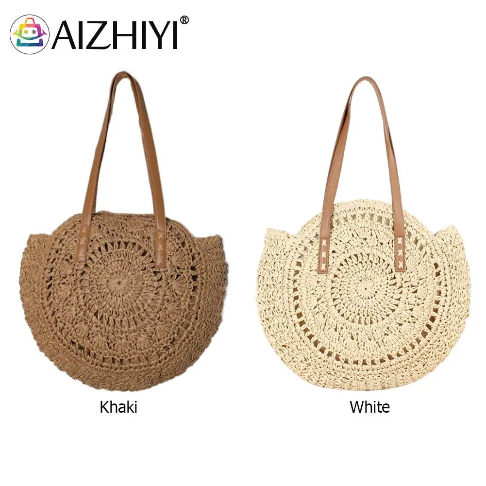 Retro Straw Woven Large Capacity Shoulder Tote Shopping Bag for Women