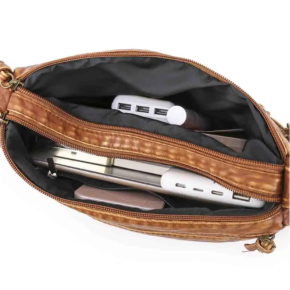 Retro Women Messenger Bag Crossbody Soft Washed PU Leather Handbags