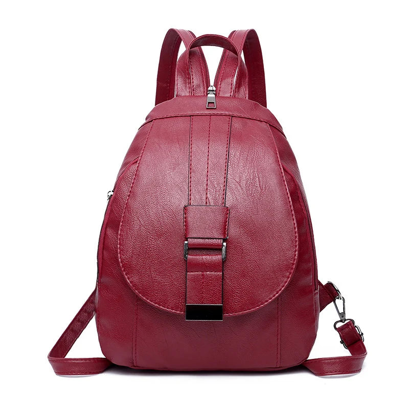 Retro Women PU Leather Backpack College School Bag Student