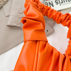 Retro Women Pleated PU Underarm Bag Casual Ladies Top-handle Handbag