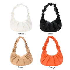 Retro Women Pleated PU Underarm Bag Casual Ladies Top-handle Handbag