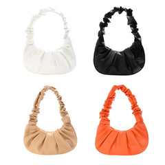 Retro Women Pleated PU Underarm Bag Casual Ladies Top-handle Handbag