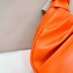 Retro Women Pleated PU Underarm Bag Casual Ladies Top-handle Handbag