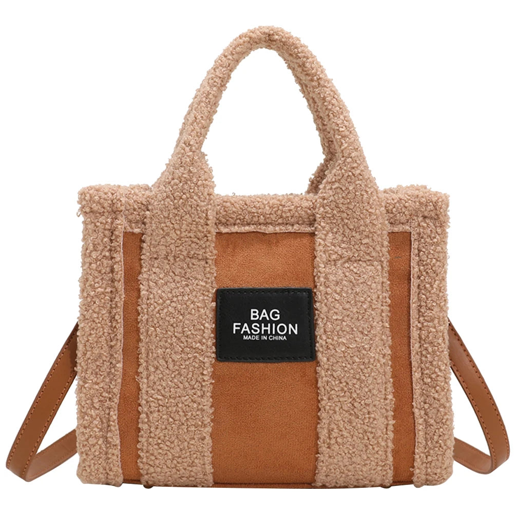 Vintage Retro Fleece Shoulder Bag Winter Handbag Square Tote