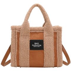 Vintage Retro Fleece Shoulder Bag Winter Handbag Square Tote