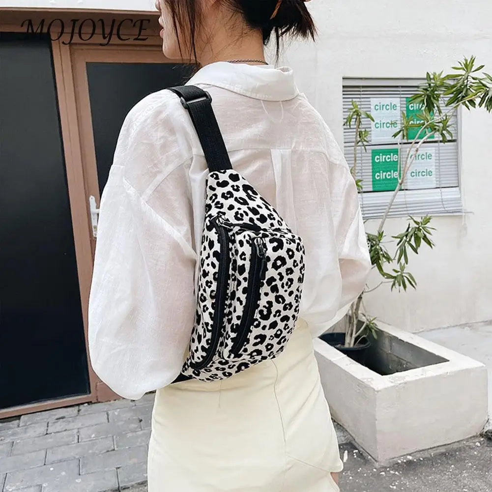 Leopard Print Shoulder Bag Casual Flannel Waist Pack Handbag