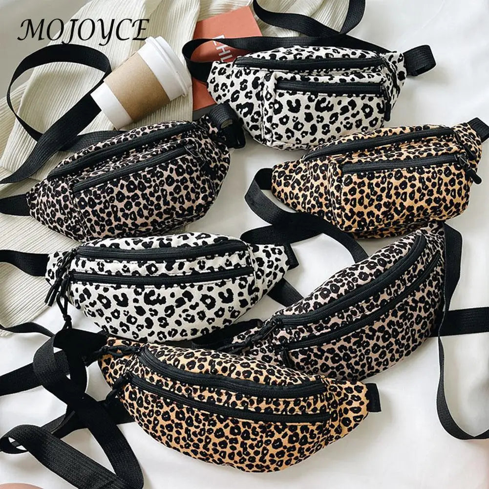 Leopard Print Shoulder Bag Casual Flannel Waist Pack Handbag