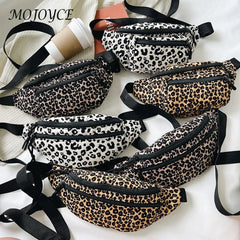 Leopard Print Shoulder Bag Casual Flannel Waist Pack Handbag