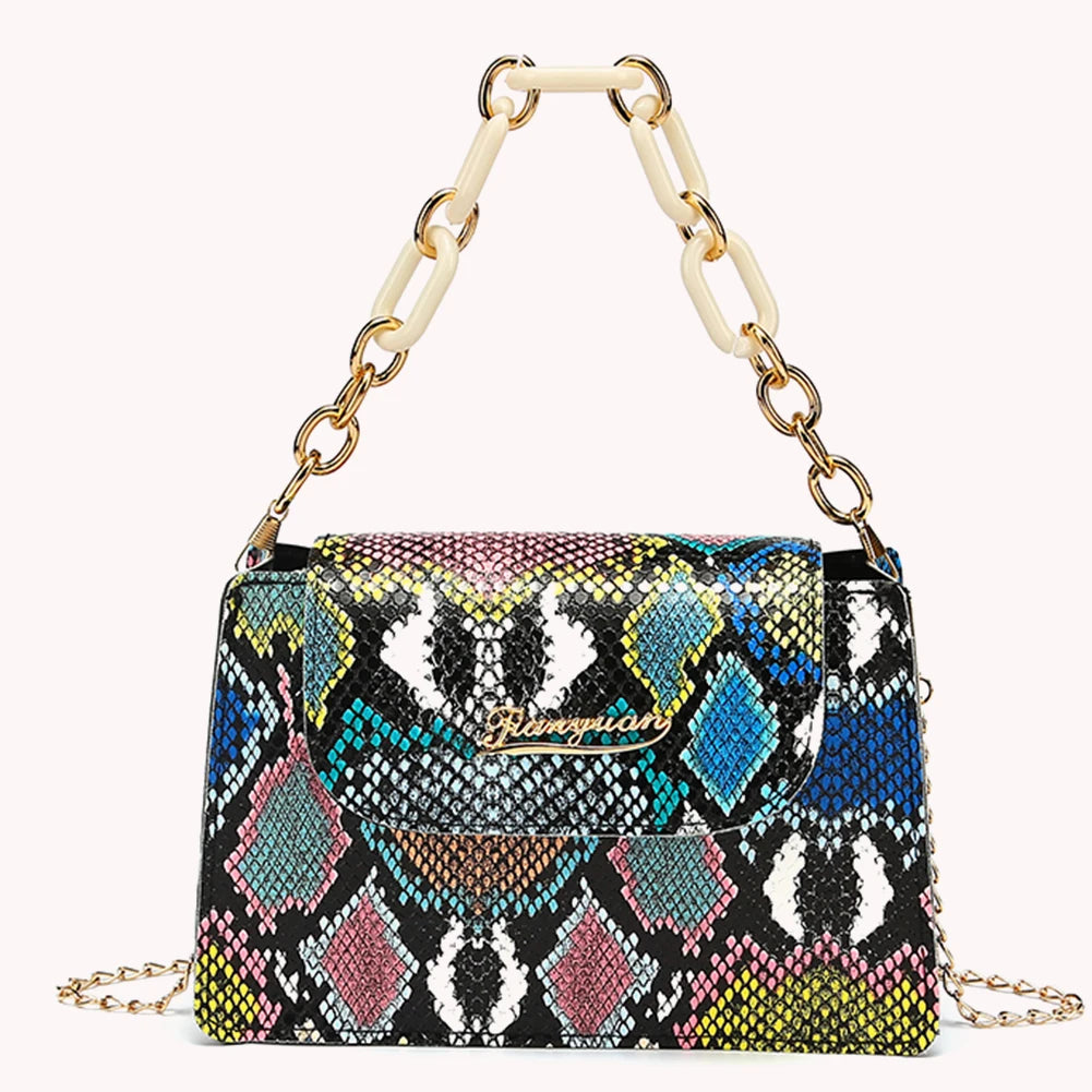 Retro Snake Pattern Leather Shoulder Bag Chain Purse Crossbody