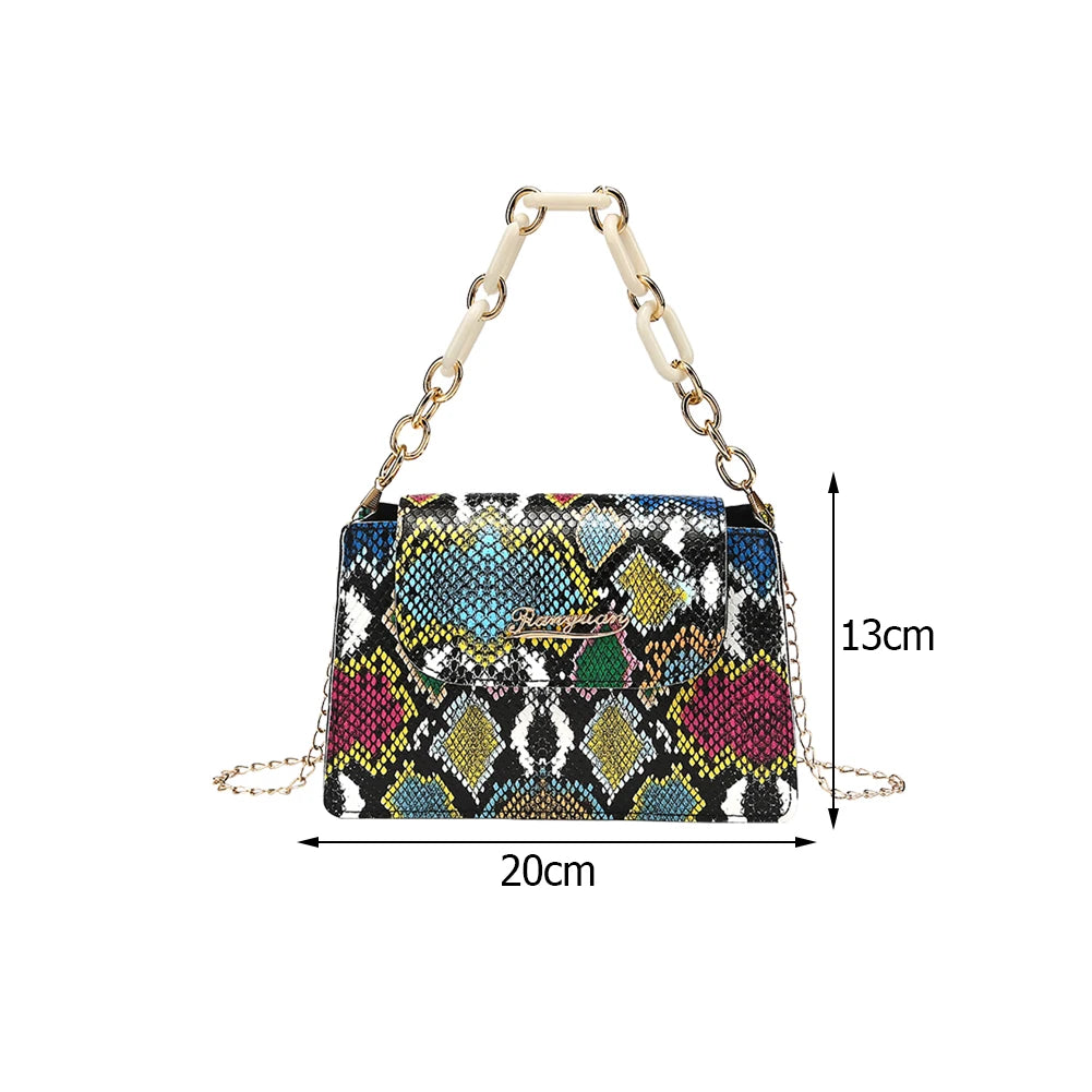 Retro Snake Pattern Leather Shoulder Bag Chain Purse Crossbody