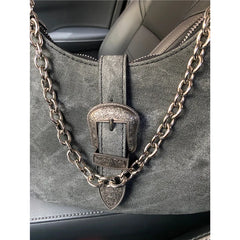 Retro Women Underarm Bags Half Moon Shoulder Bag Chain Ladies Purse