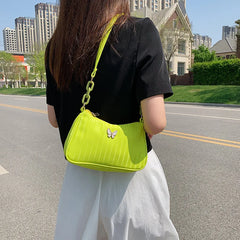 Retro Women's Shoulder Underarm Bags Solid Butterfly Stripe Handbag Casual Half