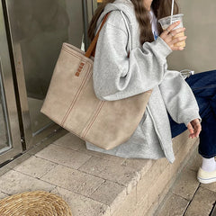 Retro Women's Tote Handbags Autumn Pu Leather Large Capacity Shoulder Bag