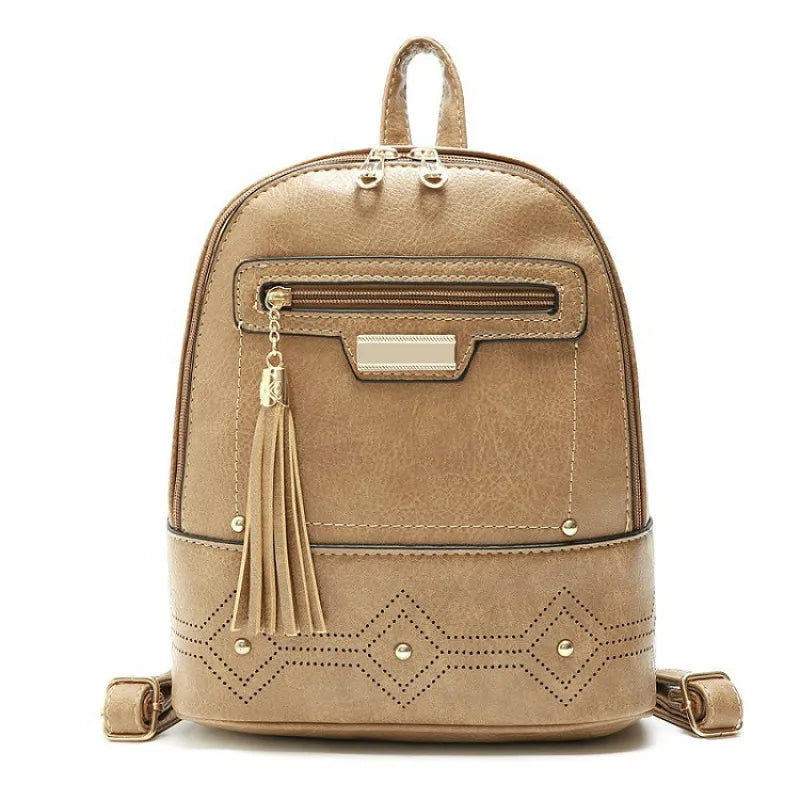 Vintage Hollow Out Women Backpack Soft PU Leather Tassel