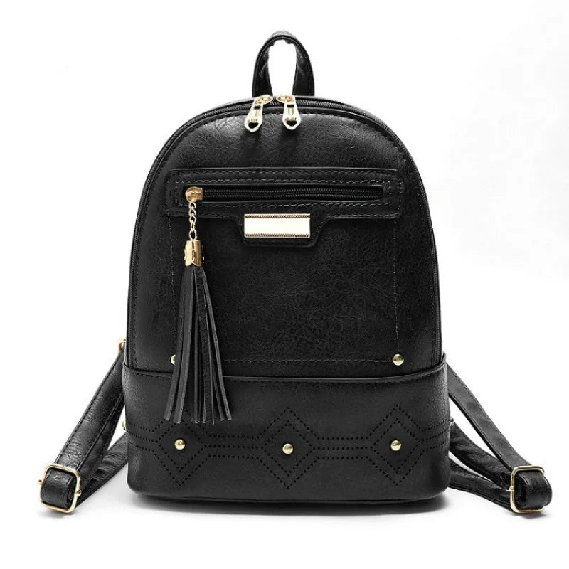Vintage Hollow Out Women Backpack Soft PU Leather Tassel