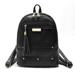 Vintage Hollow Out Women Backpack Soft PU Leather Tassel