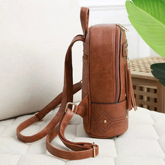 Vintage Hollow Out Women Backpack Soft PU Leather Tassel