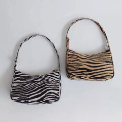 Striped Leopard Shoulder Bag Underarm Purse Women Handbag