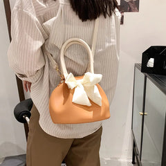 Retro Solid Bucket Bag with Bow Detail