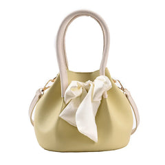 Retro Solid Bucket Bag with Bow Detail