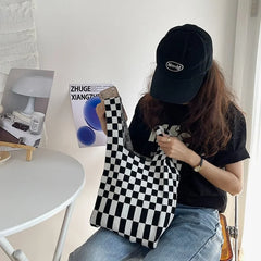 Checkerboard Shoulder Bag Foldable Vintage Style