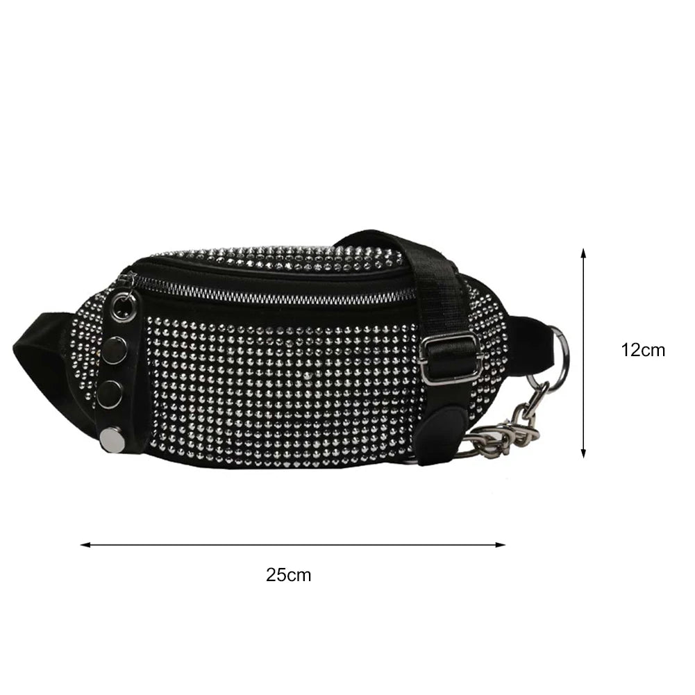 Rhinestone Fanny Waist Bag Diamond Chain Shoulder Messenger Bum Belt Phone Purse